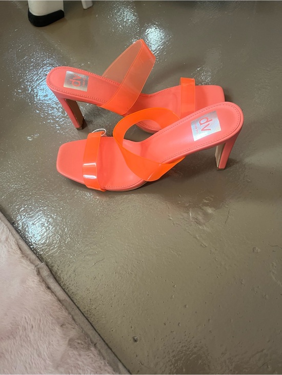 DV by Dolce Vita Shoes - DV by Dolce Vita Neon Coral Slide Heels with Clear Straps